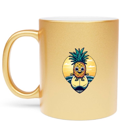 Kawaii pineapple on at sunset Metallic Mugs