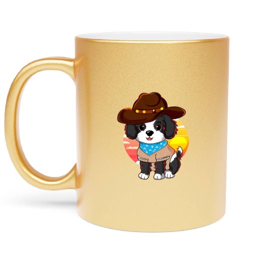 Cowboy dog at sunset Metallic Mugs