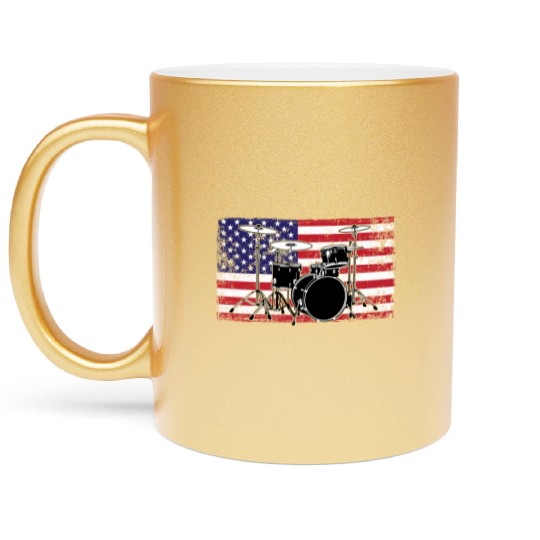 Patriotic 4th of July Drum American Drummer USA Metallic Mugs