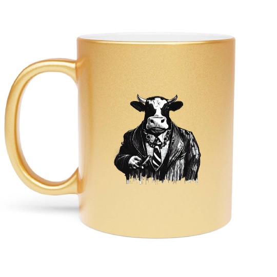 COW MOBSTER COW AS MOB BOSS COW A NOSTRA Metallic Mugs