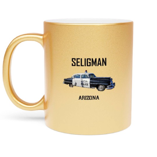 Old car city of Seligman in Arizonna, US Route 66 Metallic Mugs
