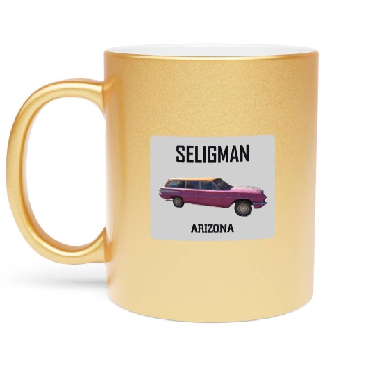 Old car city of Seligman in Arizonna, US Route 66 Metallic Mugs