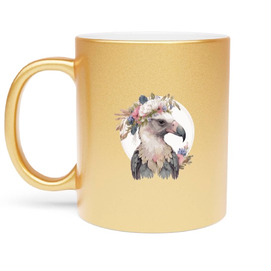 Cute Vulture Bird Flower Crown Floral Exotic Birds Metallic Mugs