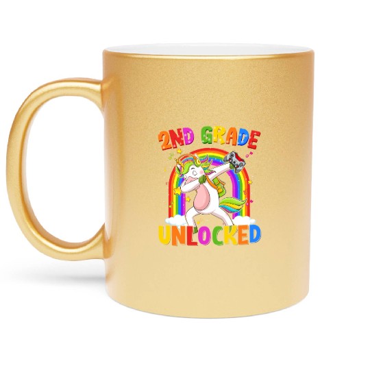 2nd Grade Unlocked Dabbing Unicorn Gamer Back Metallic Mugs