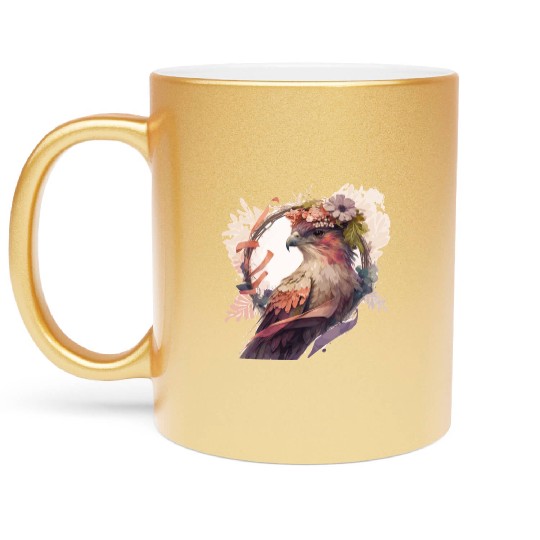Birds Of Prey Kite Bird Flower Crown Floral Metallic Mugs