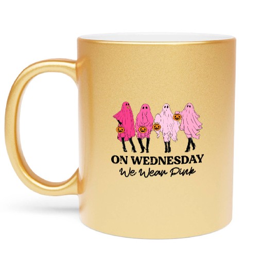 Breast Cancer On Wednesday We Wear Pink Halloween Metallic Mugs