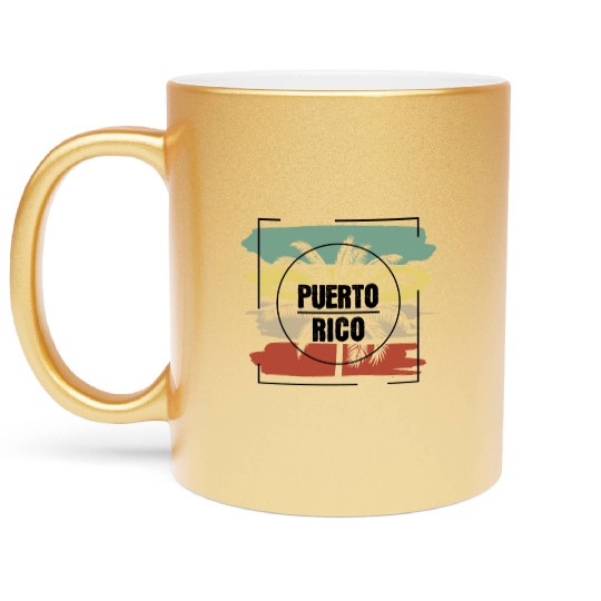 Puerto Rico Palm Tree Retro Artistic Metallic Mugs