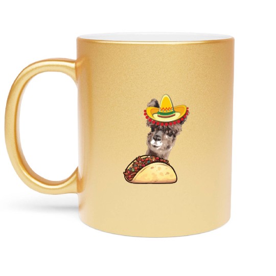 Llama Eating Taco Lover Cinco de Mayo Metallic Mugs