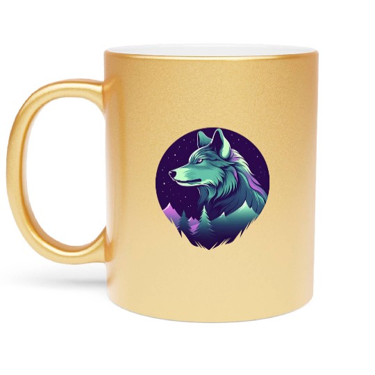 Starry Night Wolf With Northern Light Colors Metallic Mugs