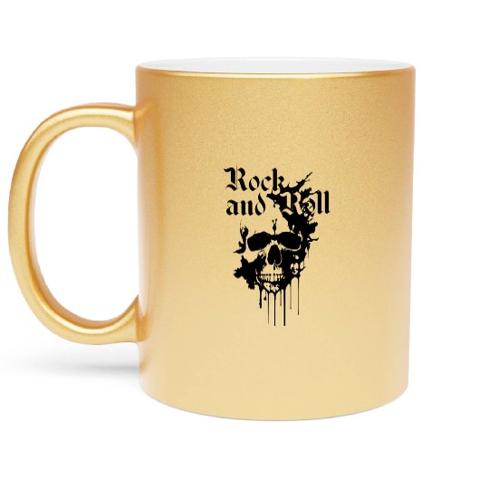 rock and roll skull with black and white ink Metallic Mugs