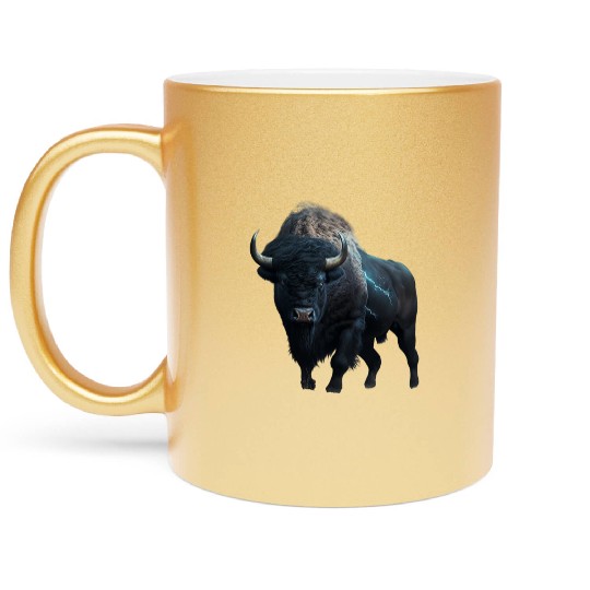 Majestic bison black with lightning bolts buffalo Metallic Mugs