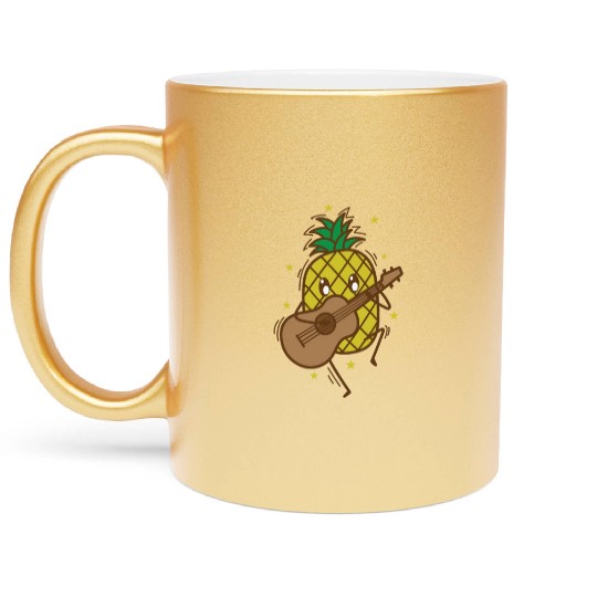 Pineapple plays Guitar tropical sweet Fruit Metallic Mugs
