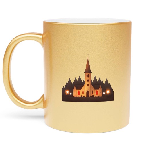 small church in a town Metallic Mugs