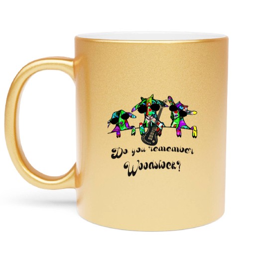 Hippie Goats playing guitar remembering Woodstock Metallic Mugs