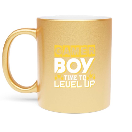 Gamer boy time to level up Metallic Mugs