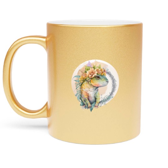 Cute Lizard Chameleon Flower Crown Pet Reptile Lov Metallic Mugs
