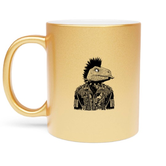 Crested Punk Velociraptor Metallic Mugs