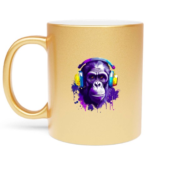 Gorilla with Headphones Music Monkey Metallic Mugs