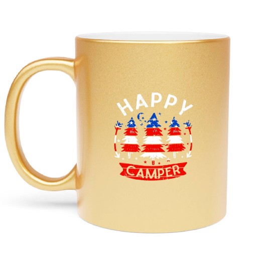 Happy Camper US Flag Patriotic 4th Of July Metallic Mugs