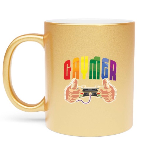 Gay Gamer LGBTQ Rainbow LGBT Pride Month Metallic Mugs