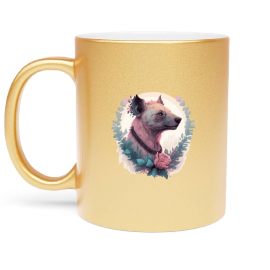 Watercolor Hyena Flower Crown Africa Safari Animal Metallic Mugs