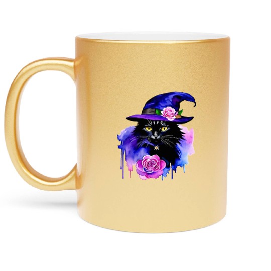 Watercolor Cat Halloween Sublimation Metallic Mugs
