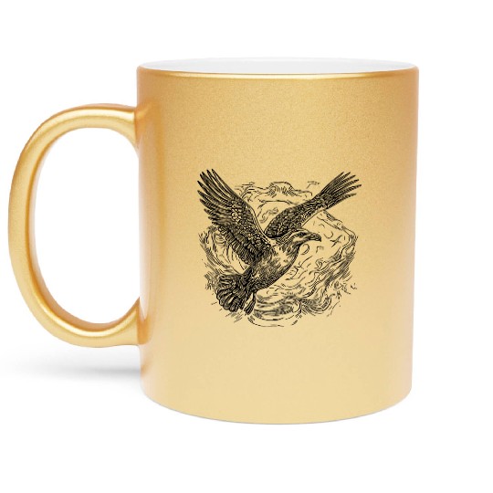 Flying Seagull Over The Water Cloud Metallic Mugs