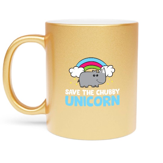 Save The Chubby Unicorn Rhinoceros Cute Rhino Metallic Mugs