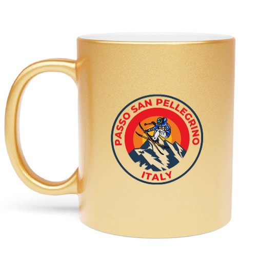Skiing in Passo San Pellegrino Italy Sunset Metallic Mugs