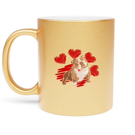 I Love My English Bulldog Dog Paw With Heart Metallic Mugs