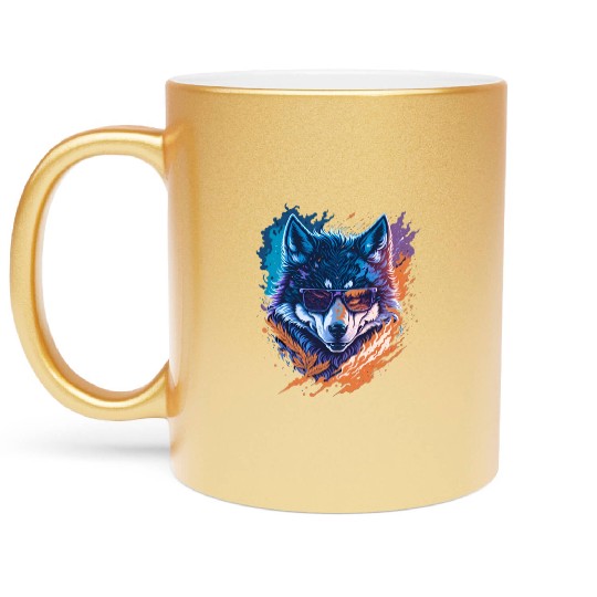 Wolf Wearing Sunglass Metallic Mugs
