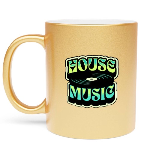 HOUSE MUSIC - Groovy Vinyl (teal/lime) Metallic Mugs