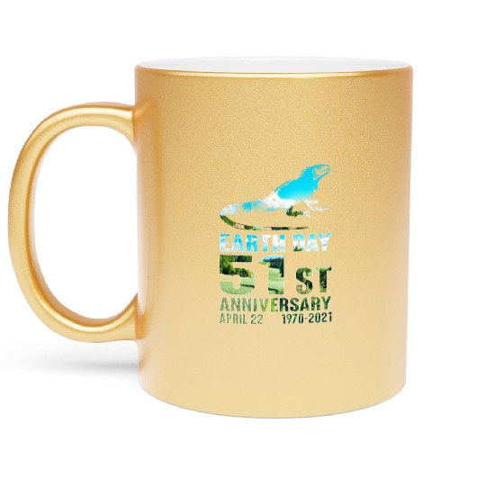 Earth Day 51st Anniversary April 22 Iguana Lover Metallic Mugs
