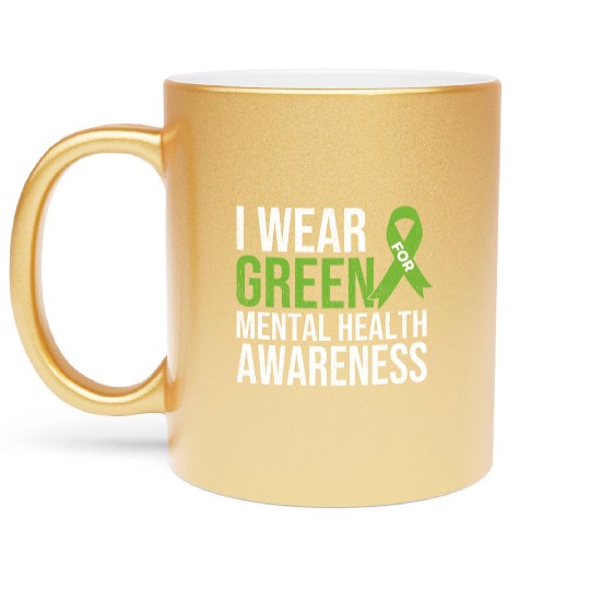 Green Ribbon Mental Health & Depression Awareness Metallic Mugs