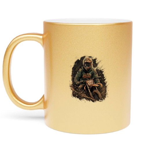 Dirt Bike Biker Stuck in Mud Offroad Rider Metallic Mugs
