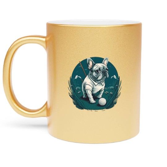 French Bulldog | Golf Sport Player Cute Frenchie Metallic Mugs