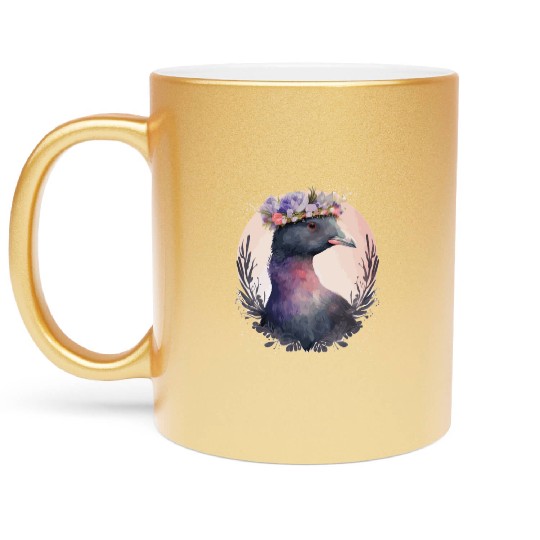 Cute Coot Bird Watching Flower Crown Floral Birdin Metallic Mugs