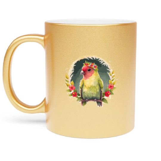 Green Peach Faced Lovebird Parrot Flower Crown Pet Metallic Mugs