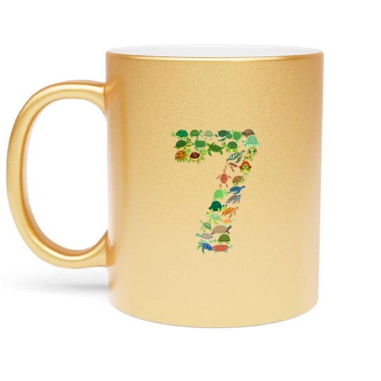 7th Birthday Sea Turtle Tortoise Theme 7 Year Old Metallic Mugs
