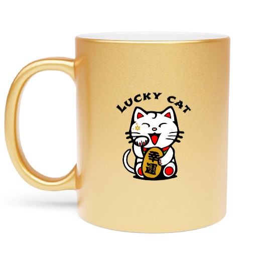 Lucky Cat Maneki-Neko Japanese Luck Feng Shui Metallic Mugs