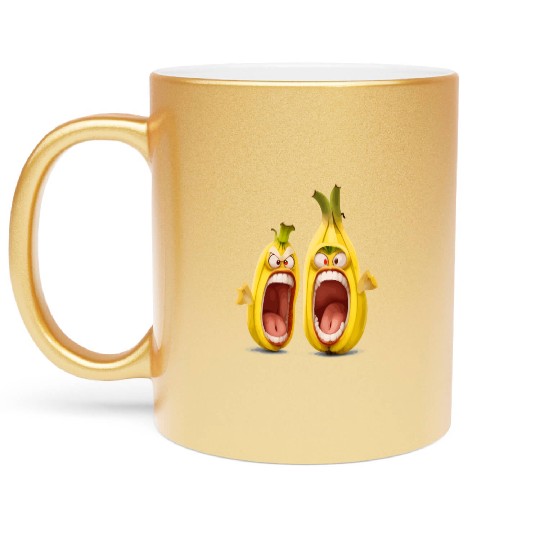 Two bananas with angry face screaming cartoon Metallic Mugs