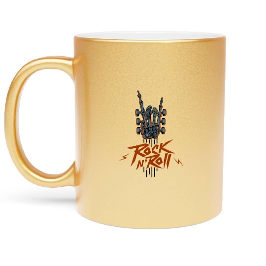 Guitar Neck Skeleton Hand Rock And Roll Guitar Metallic Mugs