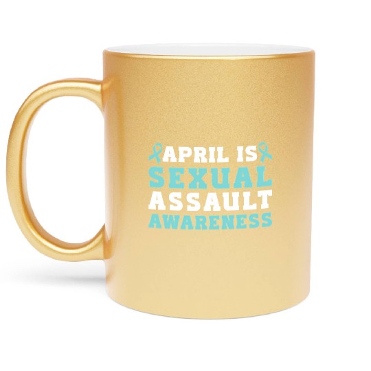 April Is Sexual Assault Awareness Teal Ribbon Metallic Mugs