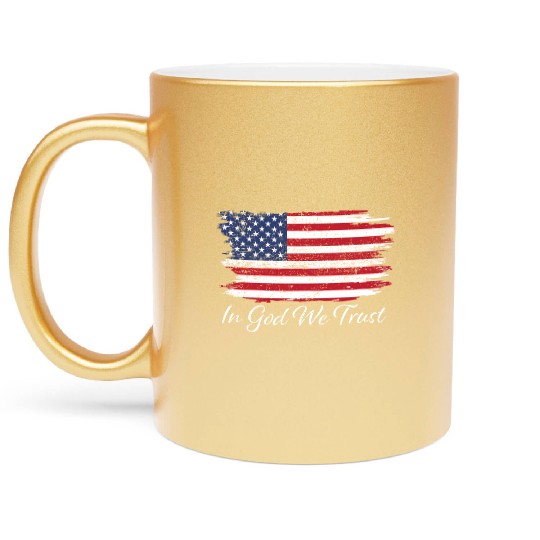 In God We Trust Us Flag Patriotic Metallic Mugs