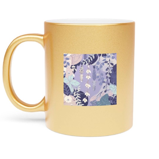Wisteria Pattern, Japanese Kimono Fabric Pattern Metallic Mugs