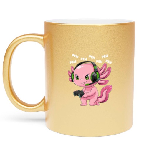 Gamesolotl Video Gamer Axolotl Kawaii Axolotl Gami Metallic Mugs