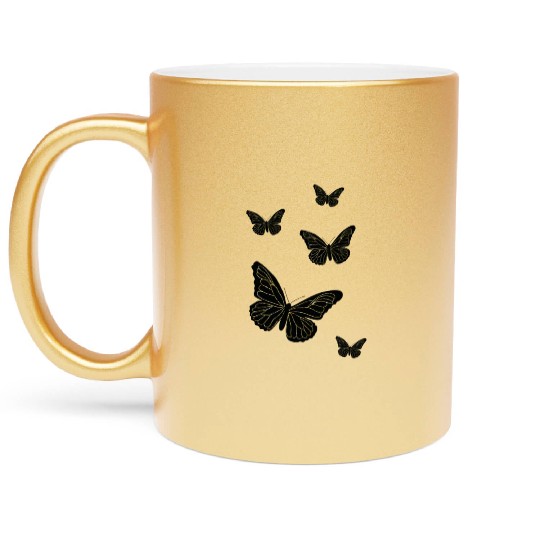 Black glittery butterflies monarch Metallic Mugs