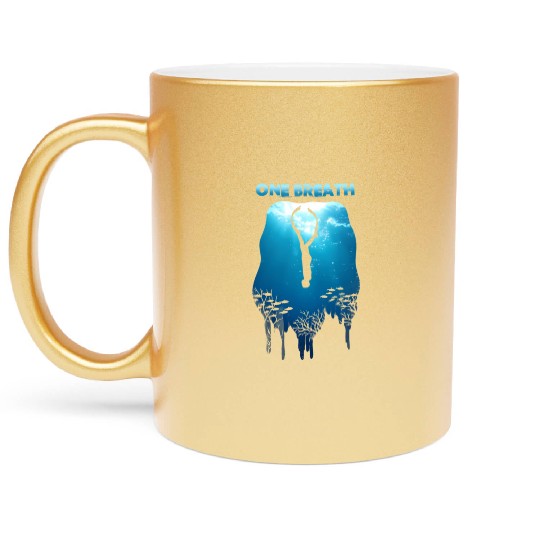 Freediving One Breath Diving Apnea Ocean Free Dive Metallic Mugs