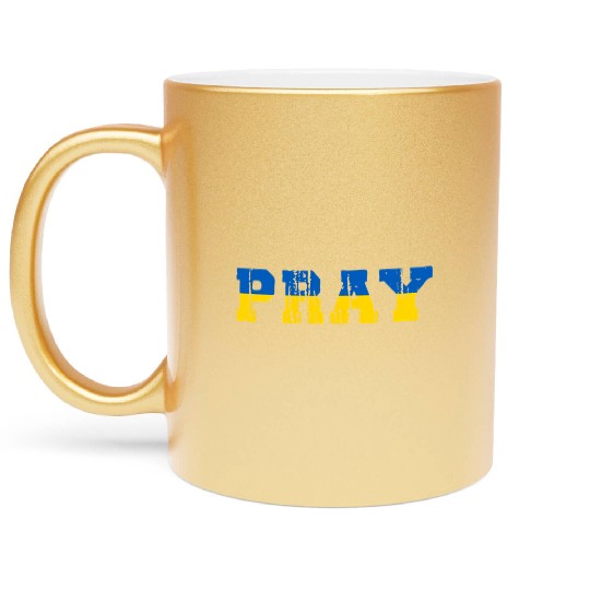 Ukraine Pride Pray Style Retro-Feel Ukrainian Colo Metallic Mugs