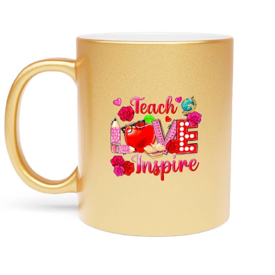 Teacher Love Inspire Floral Pencil Back To School Metallic Mugs